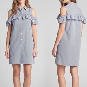 Audrey Lane Large Shirt Dress Cold Shoulder Striped Stretch Blue White